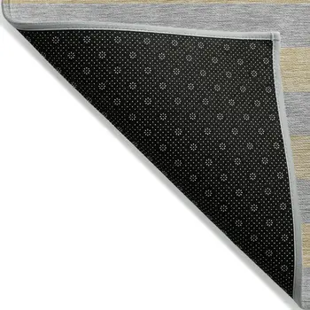 8' Runner Silver Striped Washable Non Skid Indoor Outdoor Runner Rug