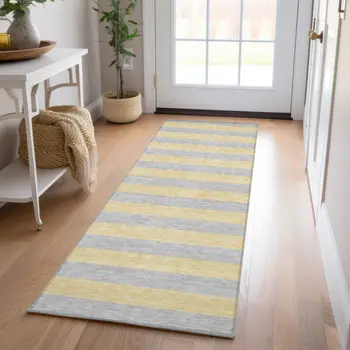 8' Runner Silver Striped Washable Non Skid Indoor Outdoor Runner Rug