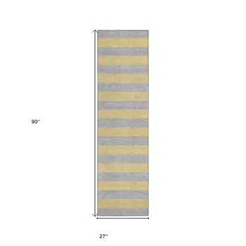 8' Runner Silver Striped Washable Non Skid Indoor Outdoor Runner Rug