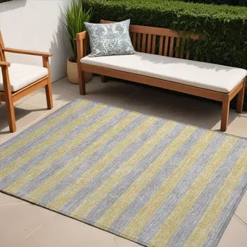 5' X 8' Silver Striped Washable Non Skid Indoor Outdoor Area Rug