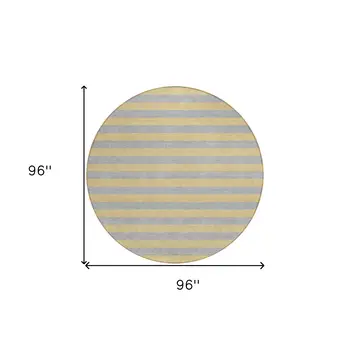 8' Round Silver Round Striped Washable Non Skid Indoor Outdoor Area Rug