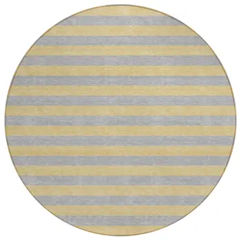 8' Round Silver Round Striped Washable Non Skid Indoor Outdoor Area Rug