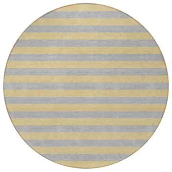8' Round Silver Round Striped Washable Non Skid Indoor Outdoor Area Rug