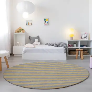 8' Round Silver Round Striped Washable Non Skid Indoor Outdoor Area Rug