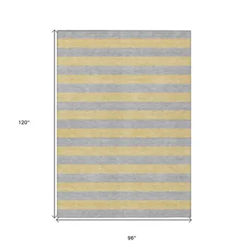 8' X 10' Silver Striped Washable Non Skid Indoor Outdoor Area Rug