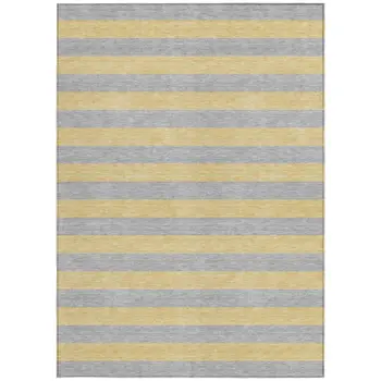 10' X 14' Silver Striped Washable Non Skid Indoor Outdoor Area Rug