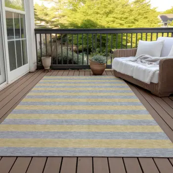 10' X 14' Silver Striped Washable Non Skid Indoor Outdoor Area Rug