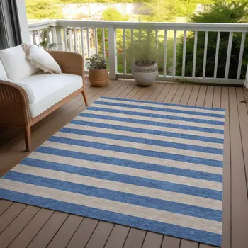 3' X 5' Tan Striped Washable Non Skid Indoor Outdoor Area Rug