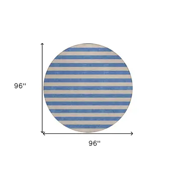 8' Round Tan Round Striped Washable Non Skid Indoor Outdoor Area Rug