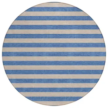 8' Round Tan Round Striped Washable Non Skid Indoor Outdoor Area Rug