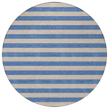 8' Round Tan Round Striped Washable Non Skid Indoor Outdoor Area Rug