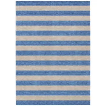 8' X 10' Tan Striped Washable Non Skid Indoor Outdoor Area Rug