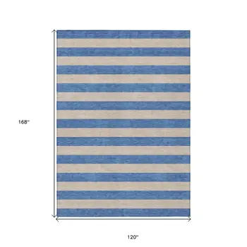 10' X 14' Tan Striped Washable Non Skid Indoor Outdoor Area Rug