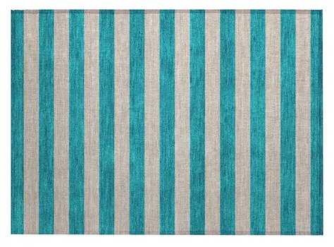 2' X 3' Turquoise Striped Washable Non Skid Indoor Outdoor Area Rug