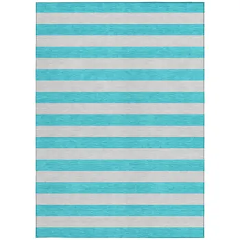 10' X 14' Turquoise Striped Washable Non Skid Indoor Outdoor Area Rug