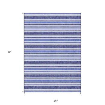 3' X 5' Blue Striped Washable Non Skid Indoor Outdoor Area Rug