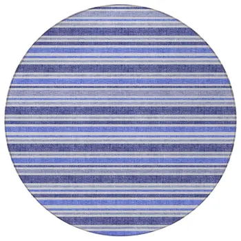 8' Round Blue Round Striped Washable Non Skid Indoor Outdoor Area Rug