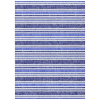 10' X 14' Blue Striped Washable Non Skid Indoor Outdoor Area Rug