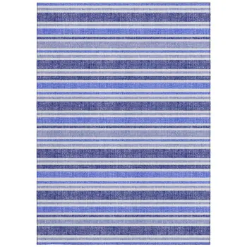 10' X 14' Blue Striped Washable Non Skid Indoor Outdoor Area Rug