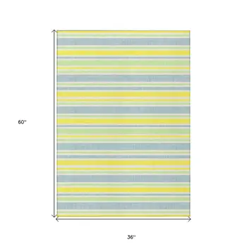 3' X 5' Blue and Yellow Striped Washable Non Skid Indoor Outdoor Area Rug