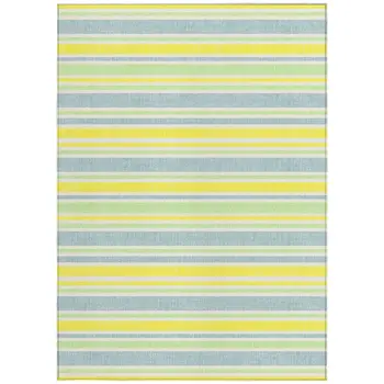 5' X 8' Blue and Yellow Striped Washable Non Skid Indoor Outdoor Area Rug