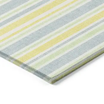 8' Round Blue and Yellow Round Striped Washable Non Skid Indoor Outdoor Area Rug