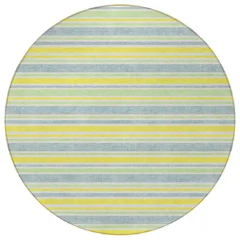 8' Round Blue and Yellow Round Striped Washable Non Skid Indoor Outdoor Area Rug