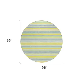 8' Round Blue and Yellow Round Striped Washable Non Skid Indoor Outdoor Area Rug
