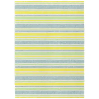 9' X 12' Blue and Yellow Striped Washable Non Skid Indoor Outdoor Area Rug