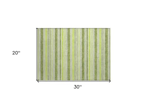 2' X 3' Green and Yellow Striped Washable Non Skid Indoor Outdoor Area Rug