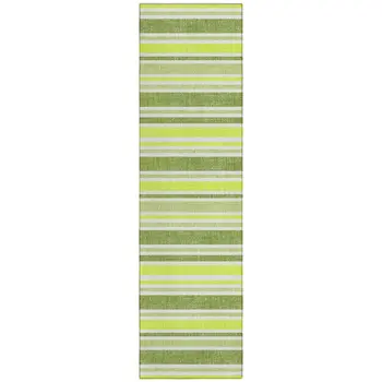 2' X 8' Green and Yellow Striped Washable Indoor Outdoor Runner Rug
