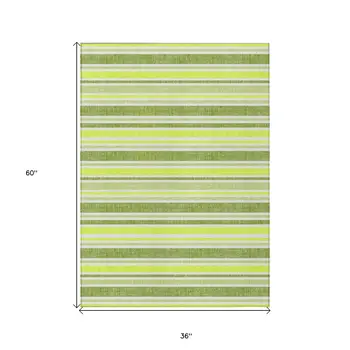 3' X 5' Green and Yellow Striped Washable Non Skid Indoor Outdoor Area Rug