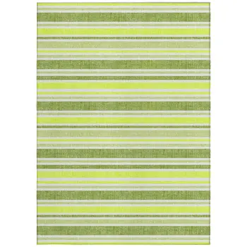 5' X 8' Green and Yellow Striped Washable Non Skid Indoor Outdoor Area Rug