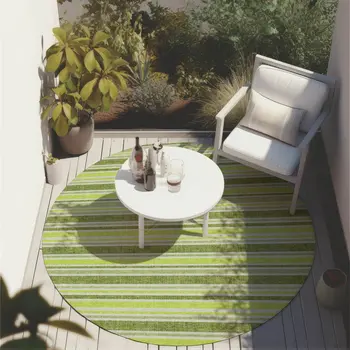 8' Round Green and Yellow Round Striped Washable Non Skid Indoor Outdoor Area Rug