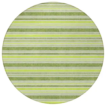 8' Round Green and Yellow Round Striped Washable Non Skid Indoor Outdoor Area Rug