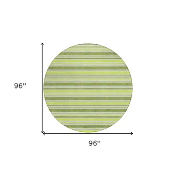8' Round Green and Yellow Round Striped Washable Non Skid Indoor Outdoor Area Rug