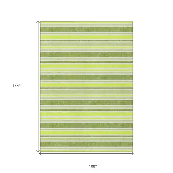 9' X 12' Green and Yellow Striped Washable Indoor Outdoor Area Rug
