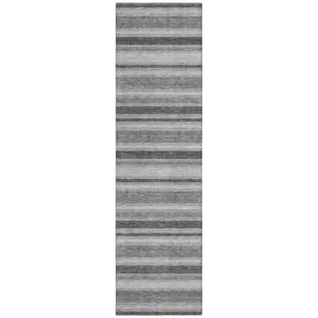 2' X 8' Gray and Black Striped Washable Indoor Outdoor Runner Rug
