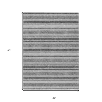 3' X 5' Gray and Black Striped Washable Non Skid Indoor Outdoor Area Rug