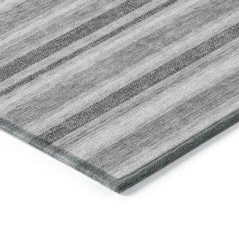 3' X 5' Gray and Black Striped Washable Non Skid Indoor Outdoor Area Rug