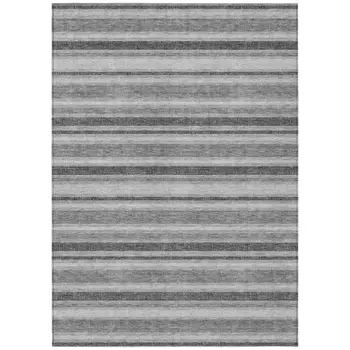 5' X 8' Gray and Black Striped Washable Non Skid Indoor Outdoor Area Rug