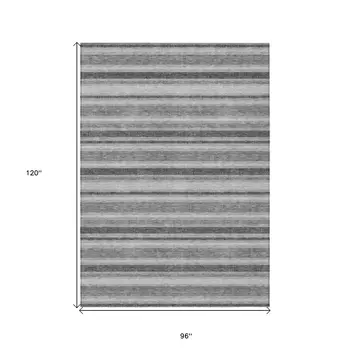 8' X 10' Gray And Black Striped Washable Indoor Outdoor Area Rug