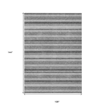 9' X 12' Gray and Black Striped Washable Indoor Outdoor Area Rug