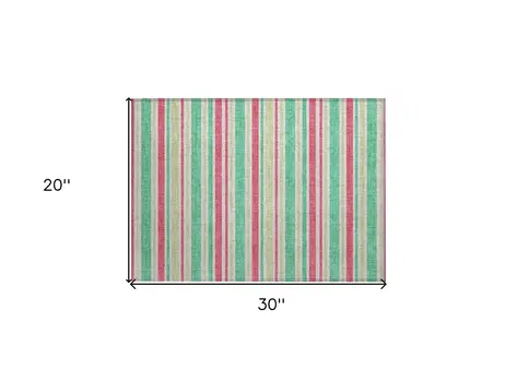 2' X 3' Green Striped Washable Non Skid Indoor Outdoor Area Rug