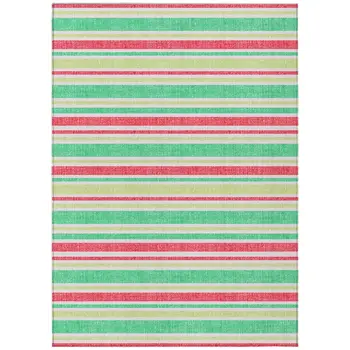 8' X 10' Green Striped Washable Non Skid Indoor Outdoor Area Rug