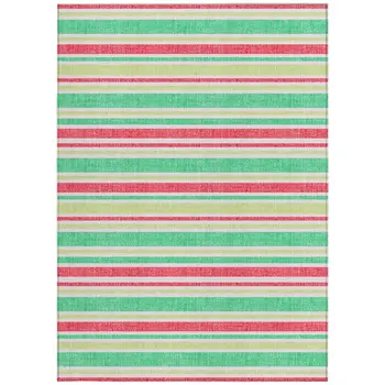 10' X 14' Green Striped Washable Non Skid Indoor Outdoor Area Rug