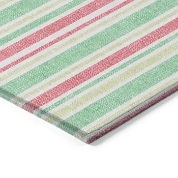 10' X 14' Green Striped Washable Non Skid Indoor Outdoor Area Rug