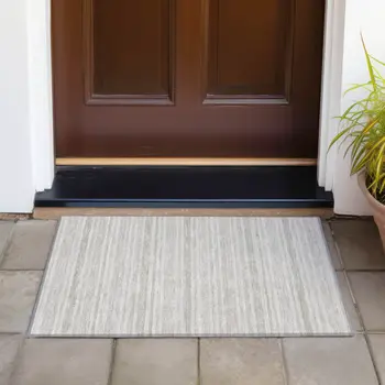 2' X 3' Ivory Striped Washable Non Skid Indoor Outdoor Area Rug