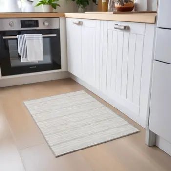 2' X 3' Ivory Striped Washable Non Skid Indoor Outdoor Area Rug