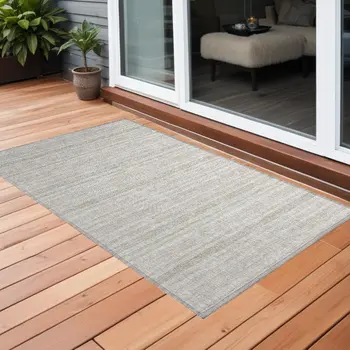 3' X 5' Ivory Striped Washable Non Skid Indoor Outdoor Area Rug